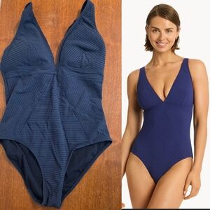 NEW Sea Level Messina Panel Line One Piece Swimsuit US 8 Medium Blue Summer